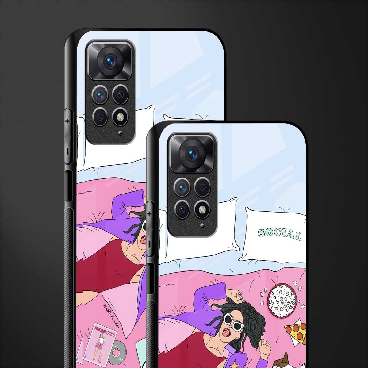anti social chick girl glass case for redmi note 11 pro image-2