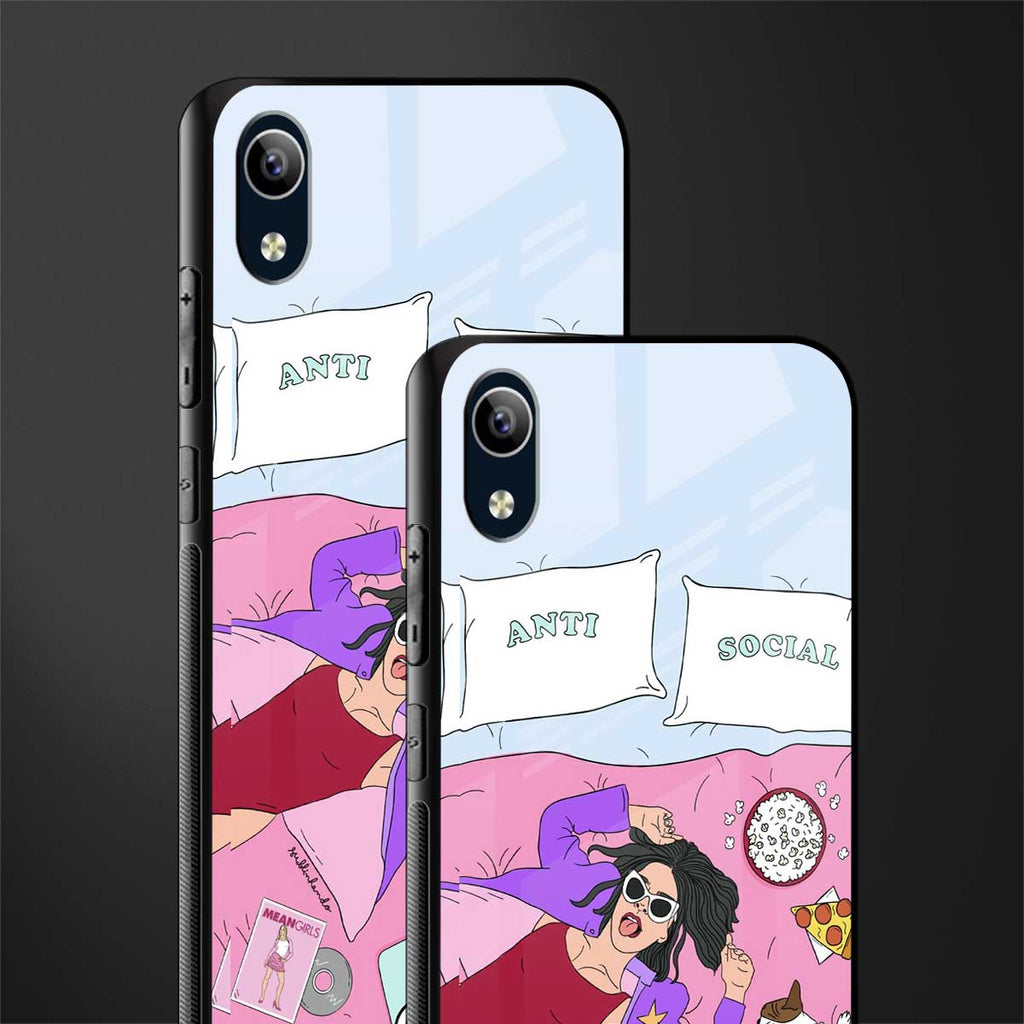 anti social chick girl glass case for vivo y1s without fingerprint image-2
