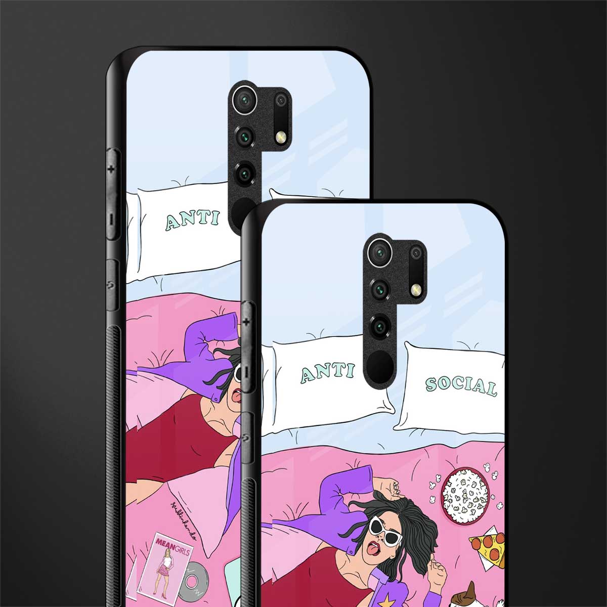 anti social chick girl glass case for redmi 9 prime image-2
