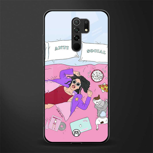 anti social chick girl glass case for redmi 9 prime image