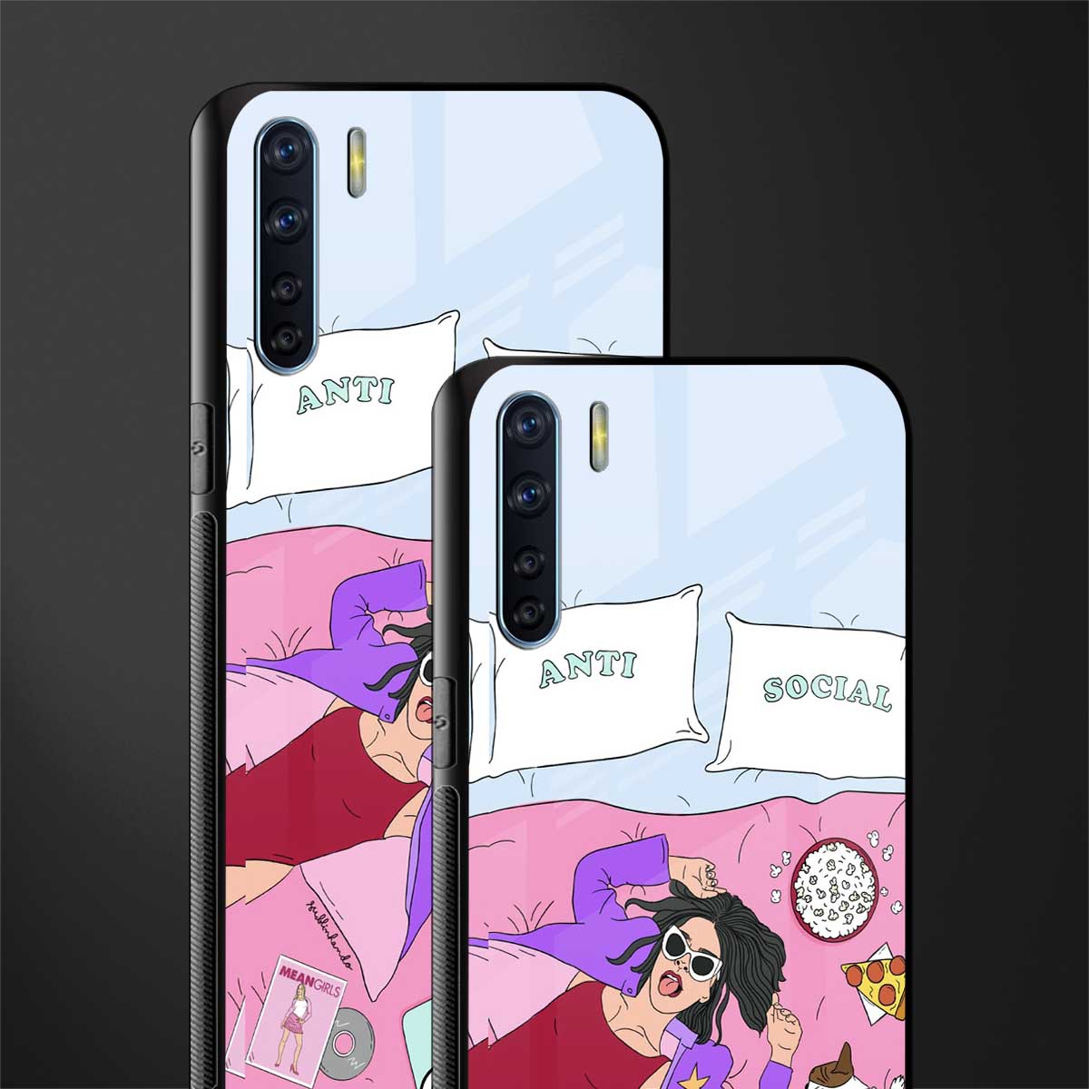 anti social chick girl glass case for oppo f15 image-2