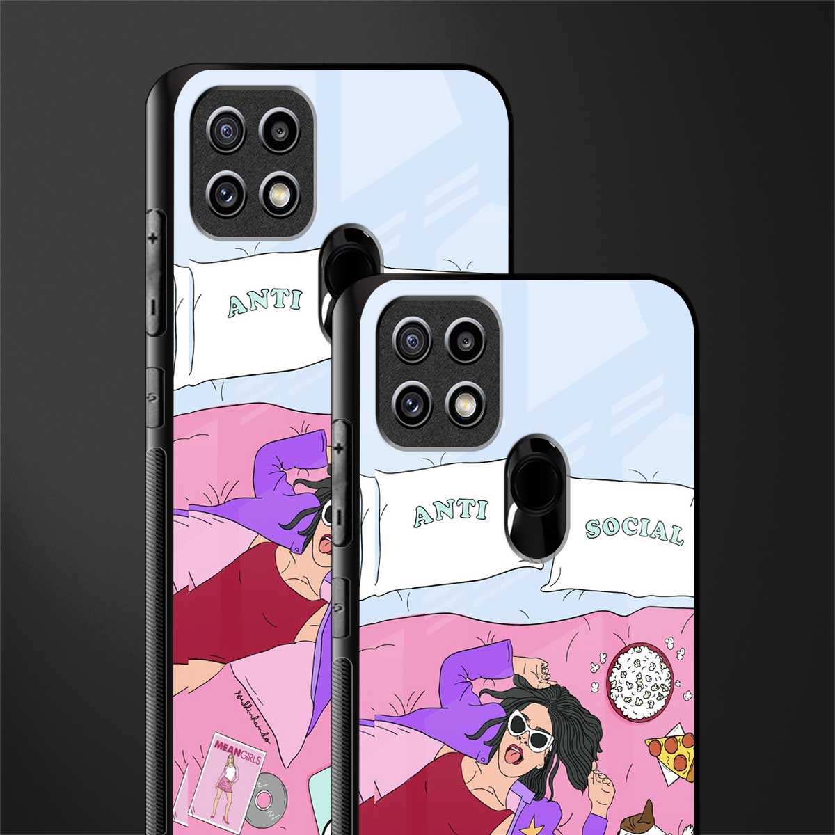 anti social chick girl glass case for oppo a15s image-2