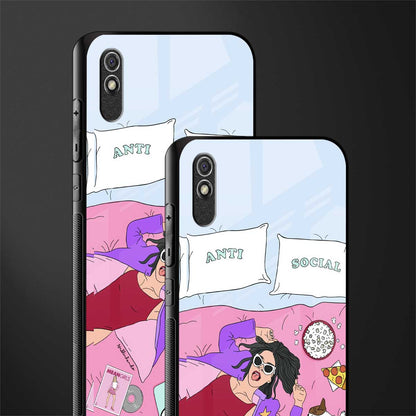 anti social chick girl glass case for redmi 9a image-2
