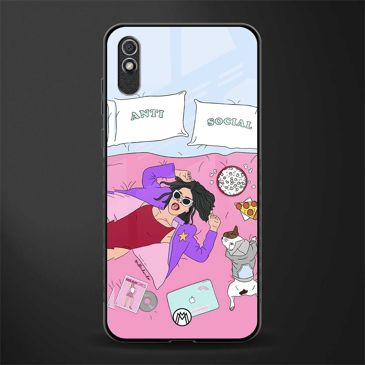 anti social chick girl glass case for redmi 9i image
