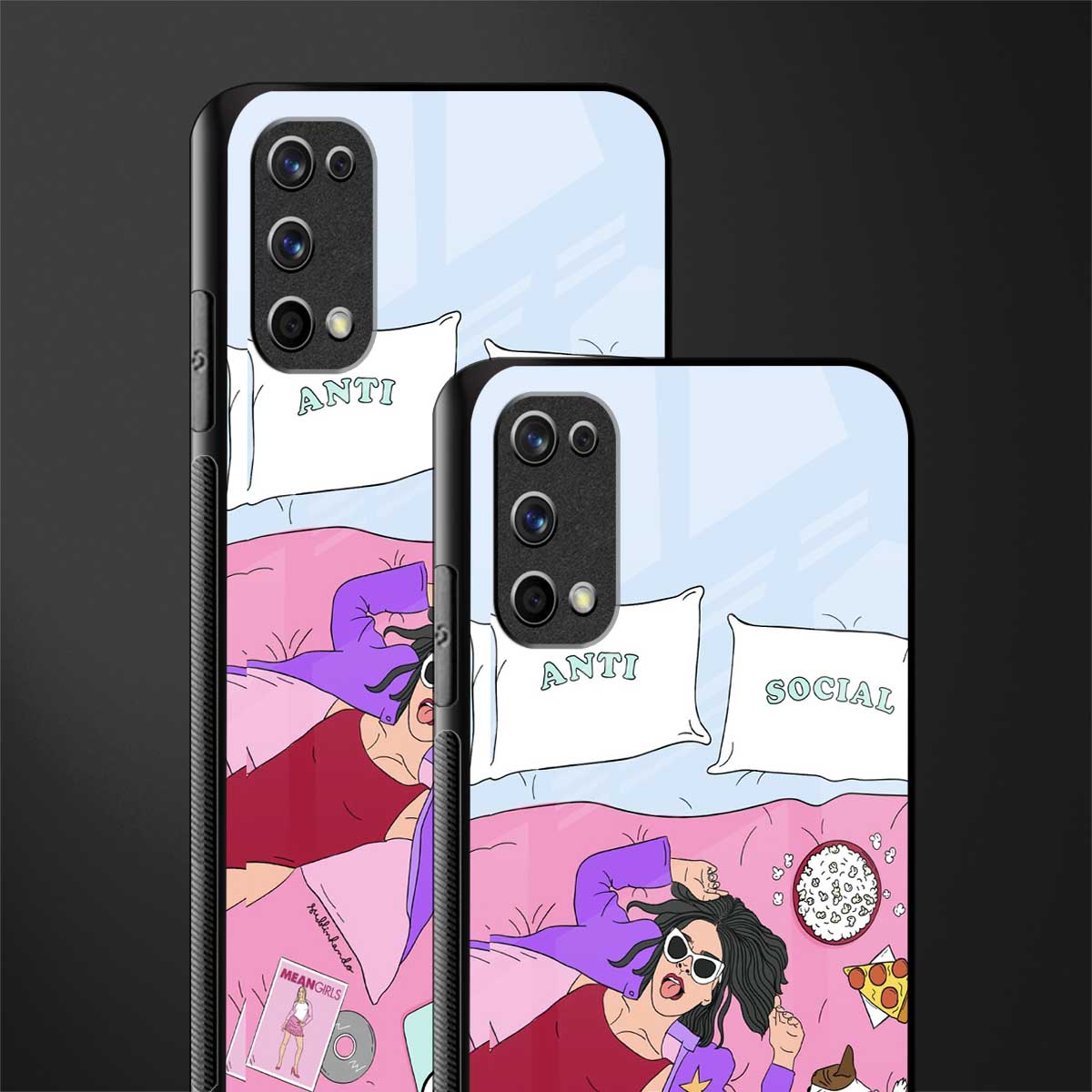 anti social chick girl glass case for realme 7 pro image-2