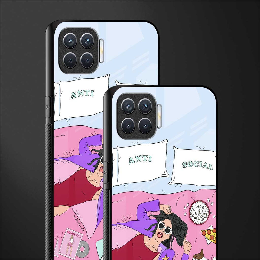 anti social chick girl glass case for oppo f17 image-2
