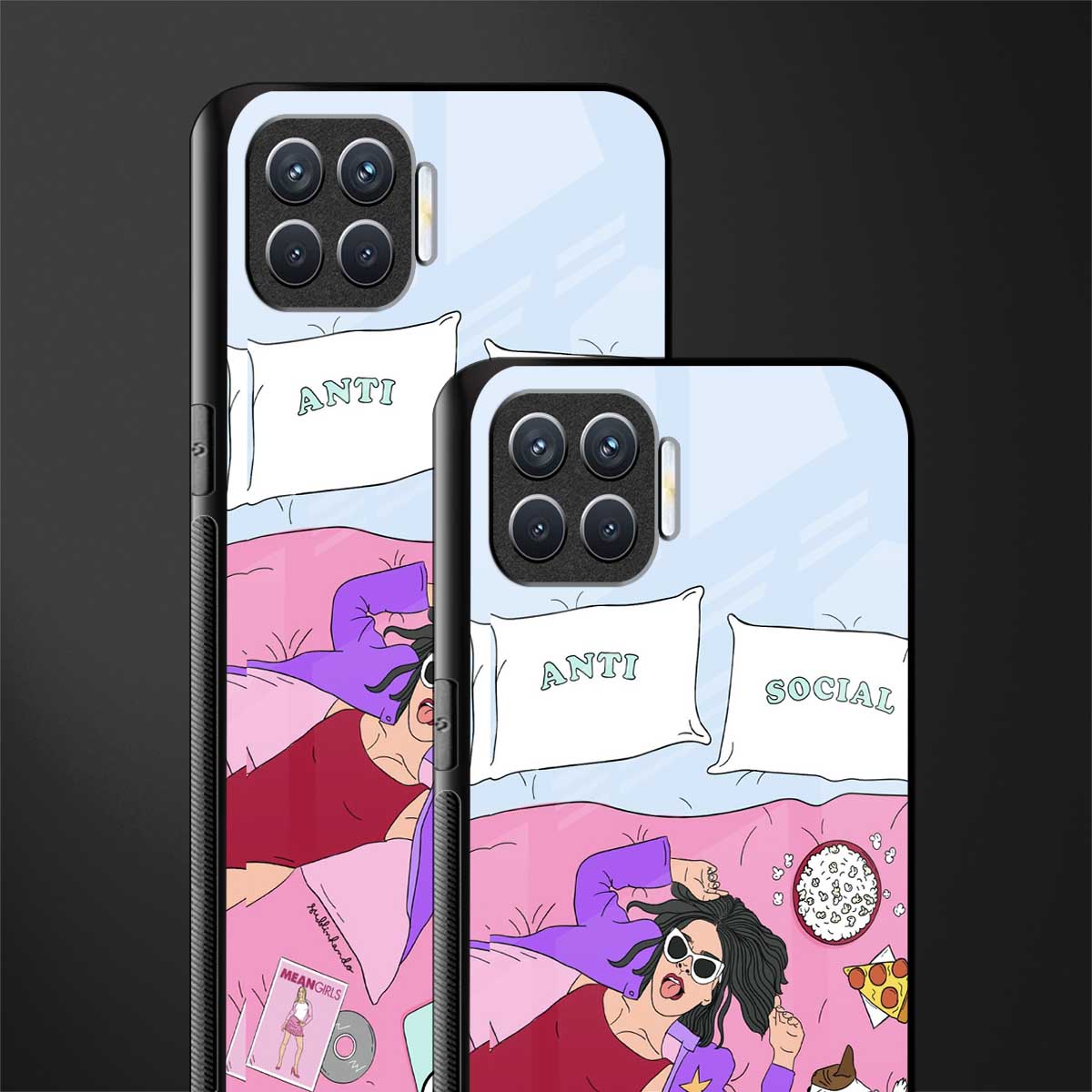 anti social chick girl glass case for oppo f17 image-2