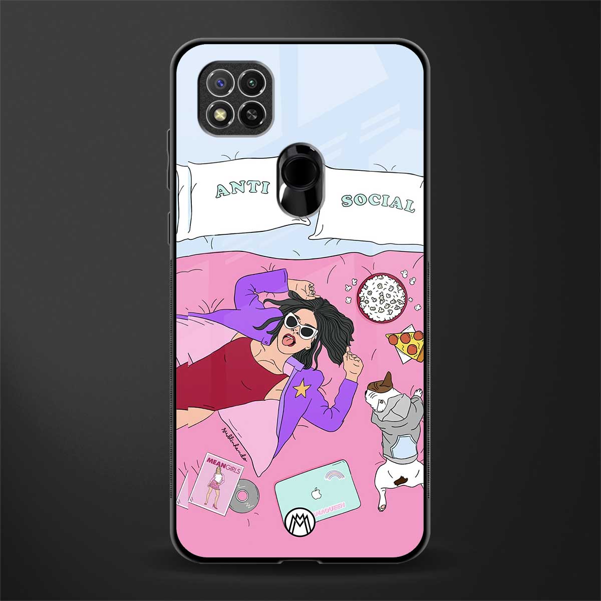 anti social chick girl glass case for redmi 9c image