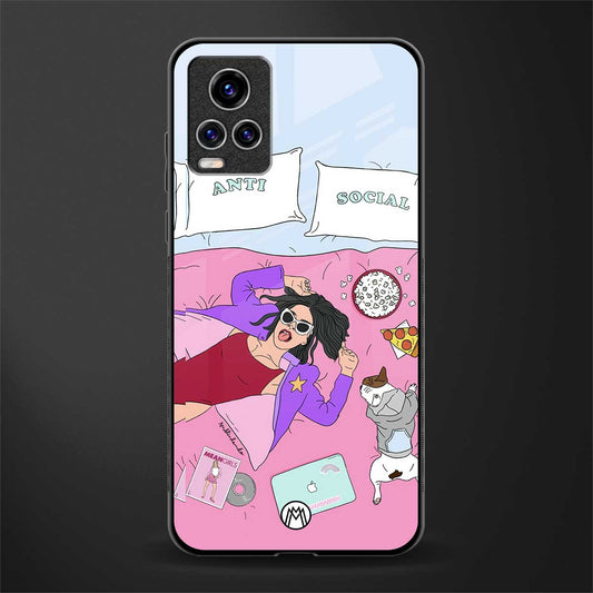 anti social chick girl glass case for vivo v20 pro image