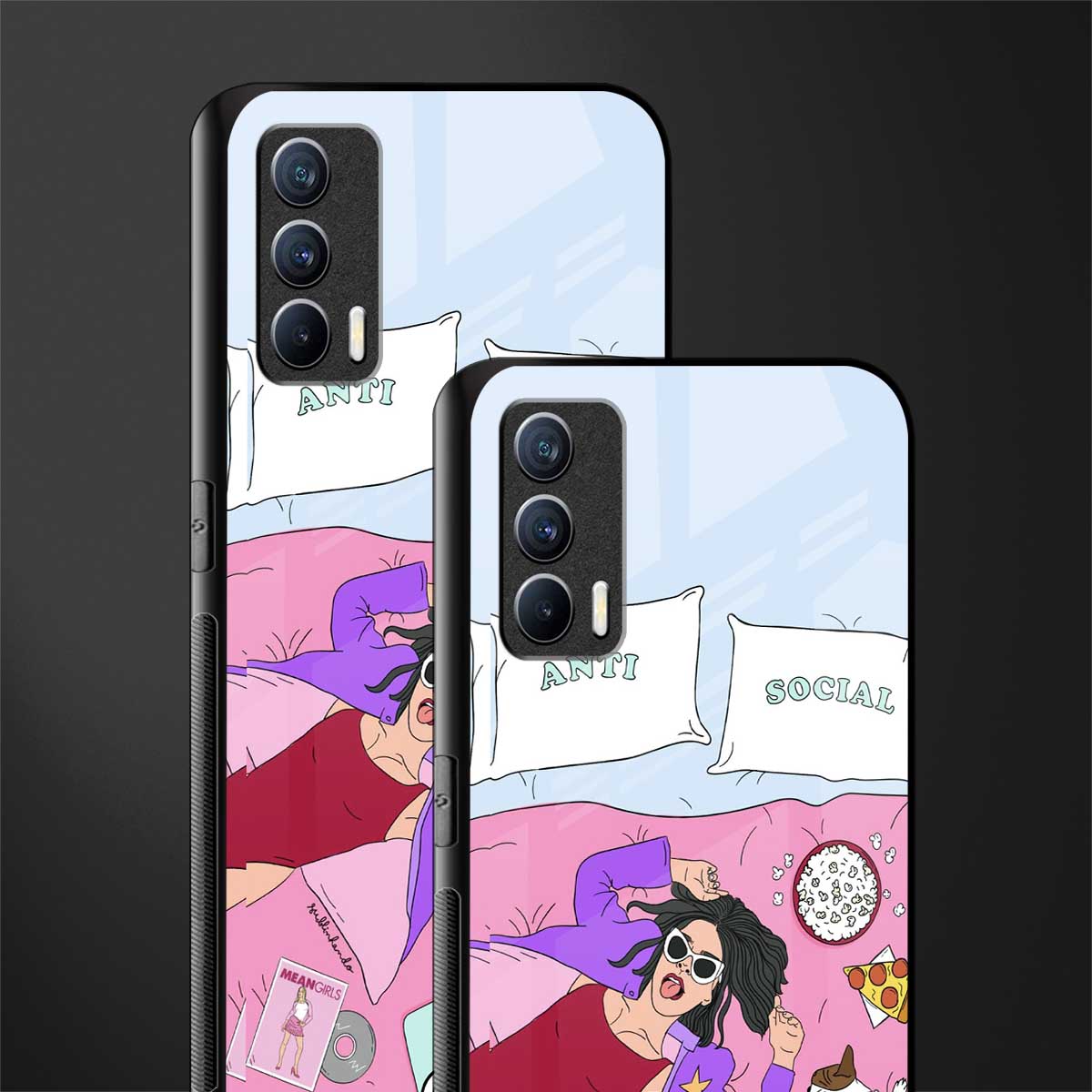 anti social chick girl glass case for realme x7 image-2