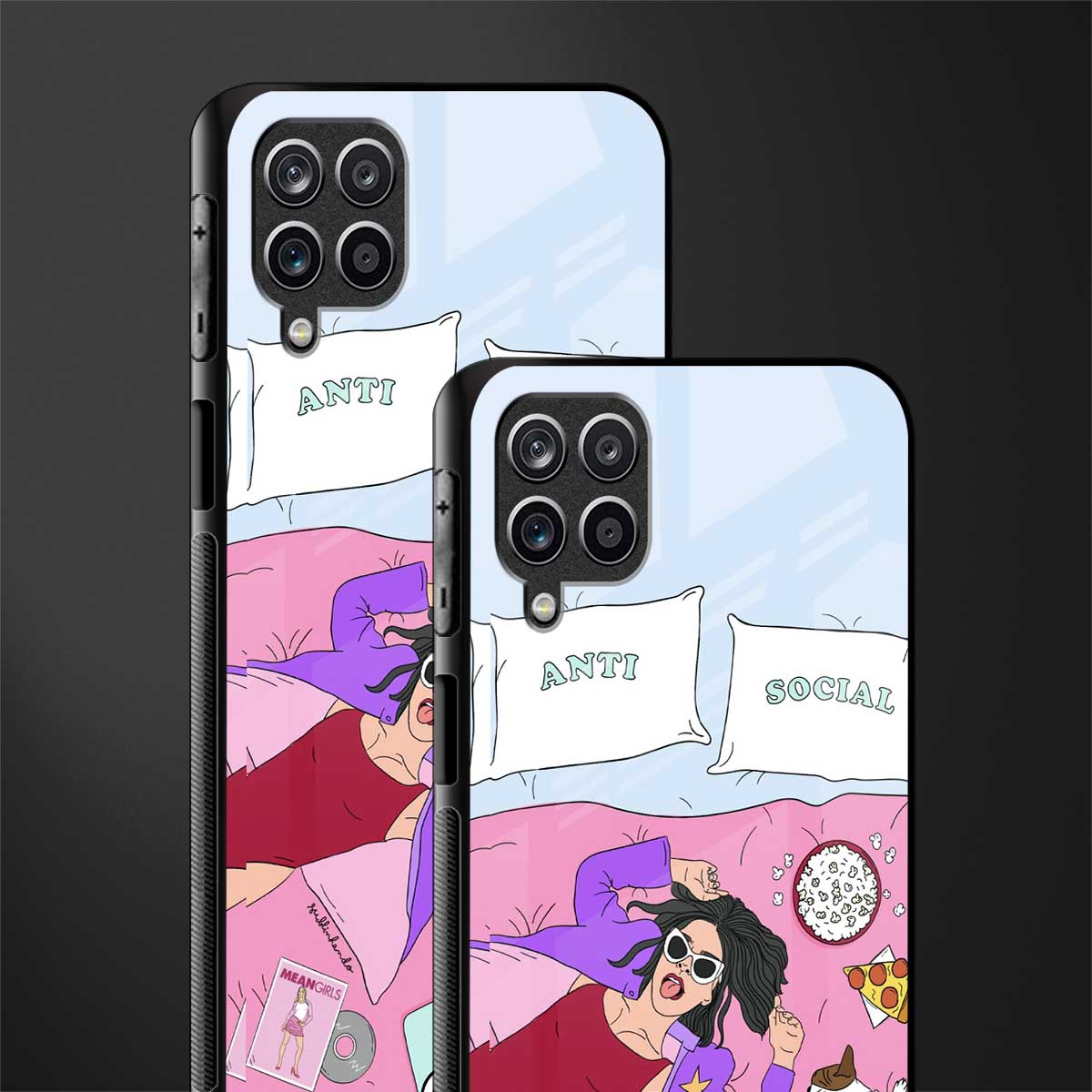 anti social chick girl glass case for samsung galaxy a12 image-2