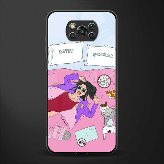 anti social chick girl glass case for poco x3 image