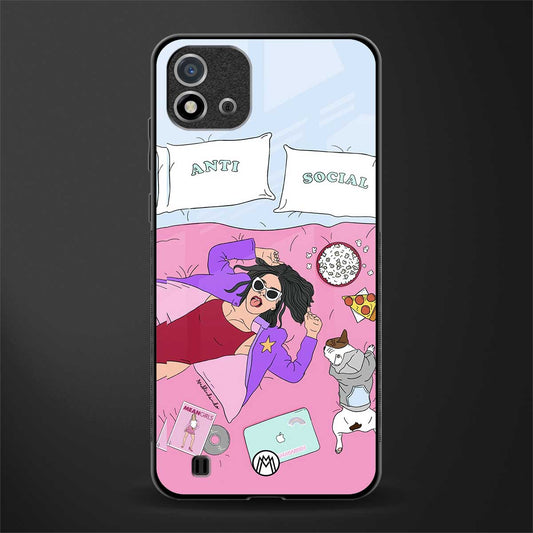 anti social chick girl glass case for realme c20 image