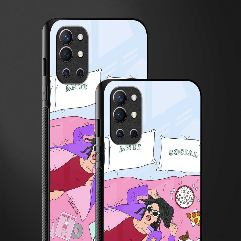 anti social chick girl glass case for oneplus 9r image-2