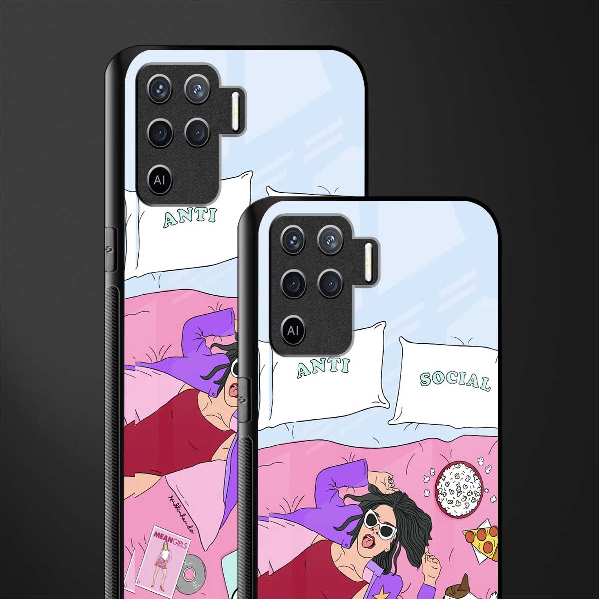 anti social chick girl glass case for oppo f19 pro image-2
