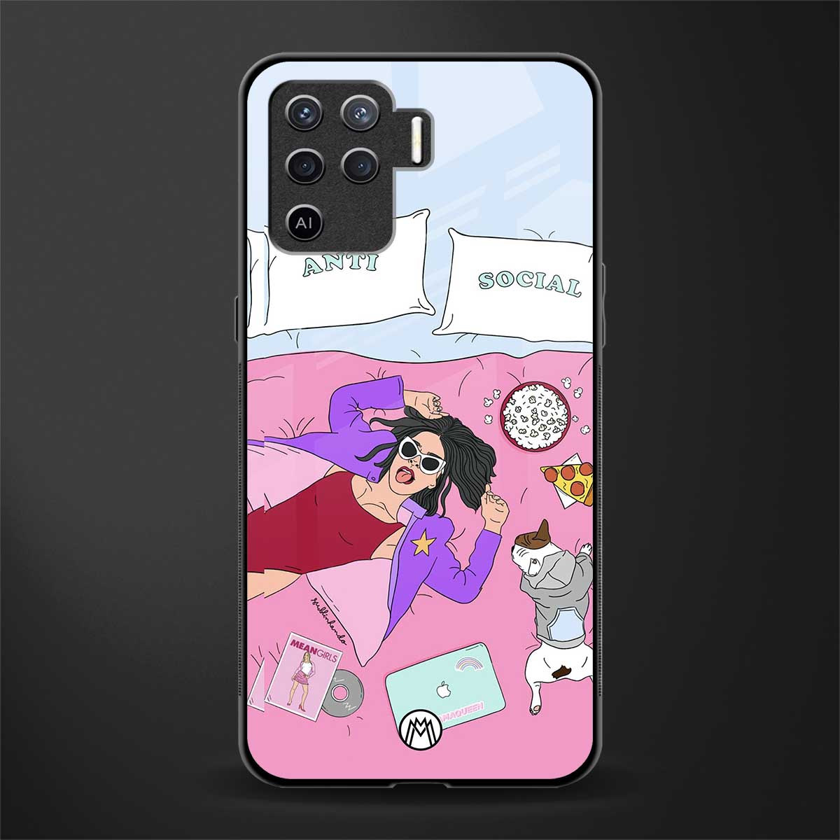 anti social chick girl glass case for oppo f19 pro image