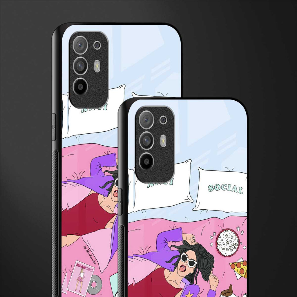 anti social chick girl glass case for oppo f19 pro plus image-2