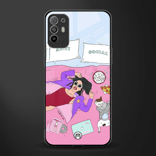 anti social chick girl glass case for oppo f19 pro plus image