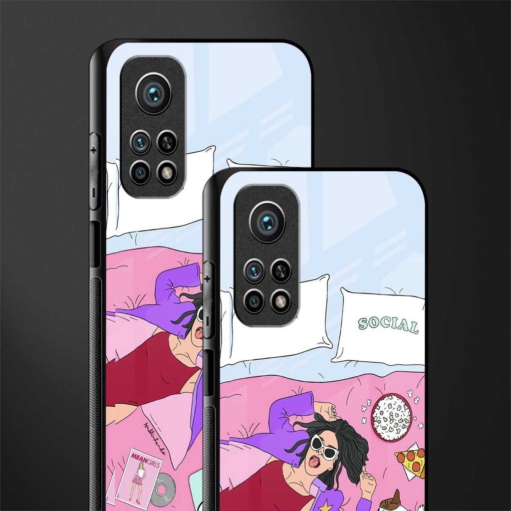 anti social chick girl glass case for mi 10t pro image-2