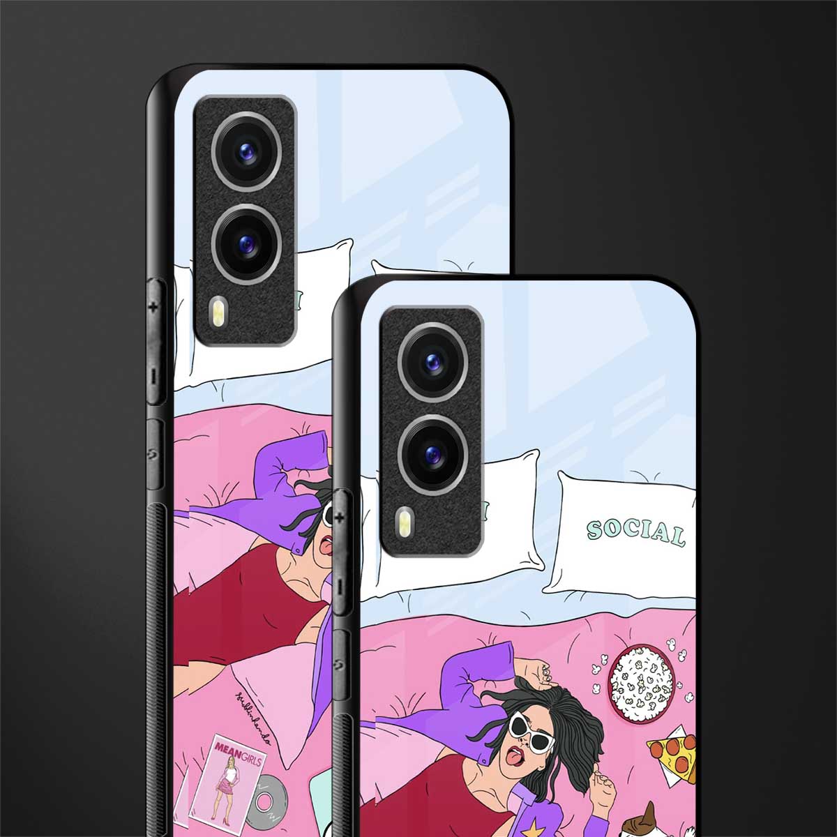 anti social chick girl glass case for vivo v21e 5g image-2