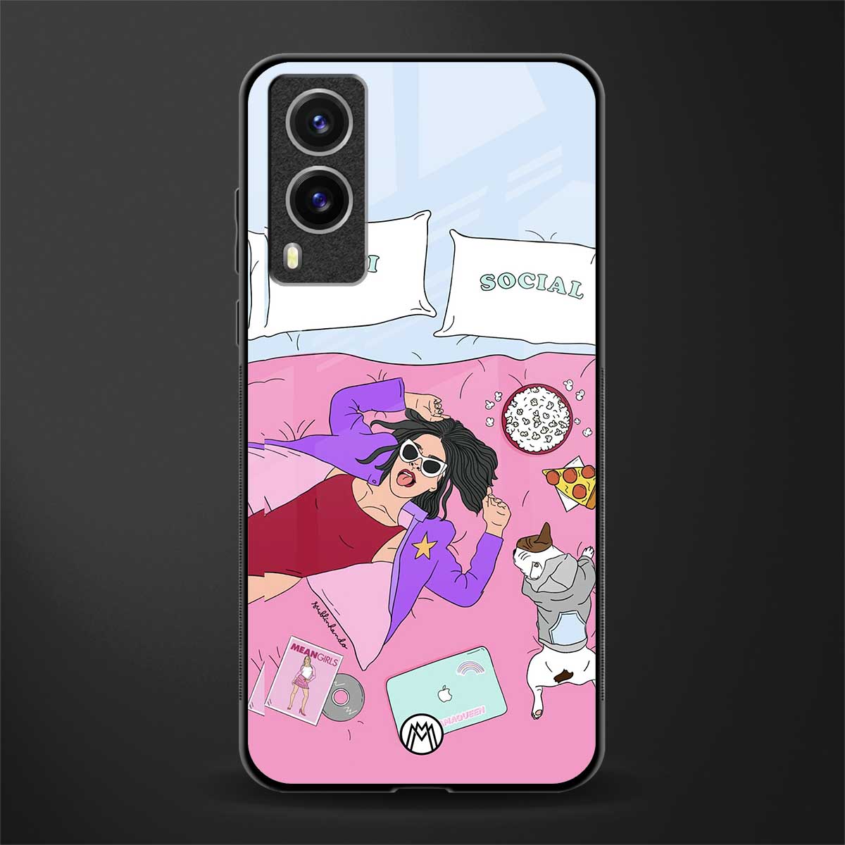 anti social chick girl glass case for vivo v21e 5g image
