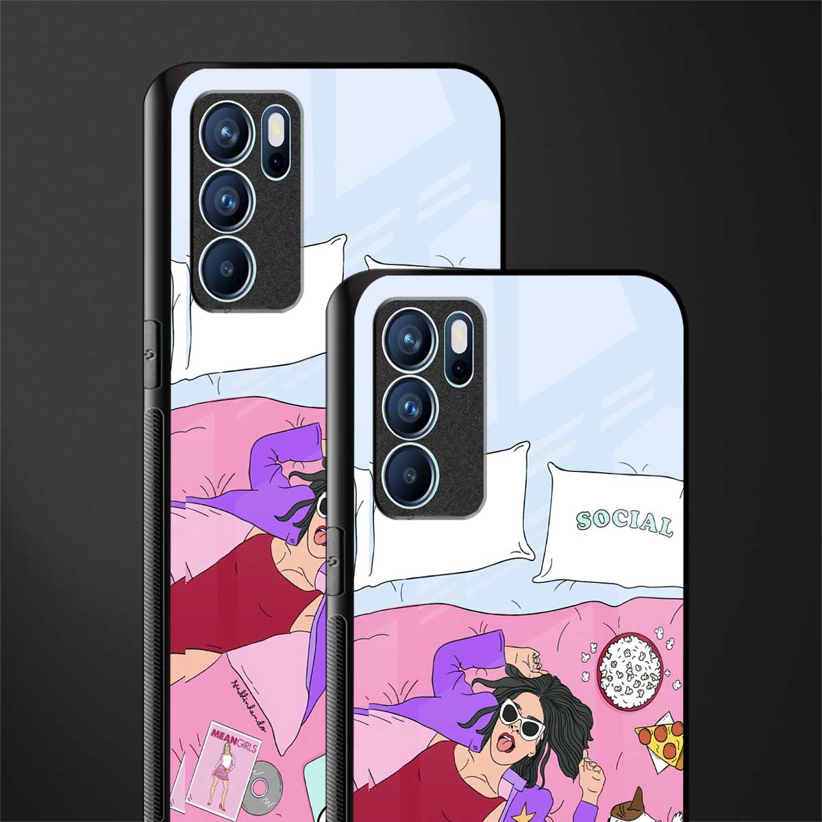 anti social chick girl glass case for oppo reno6 5g image-2