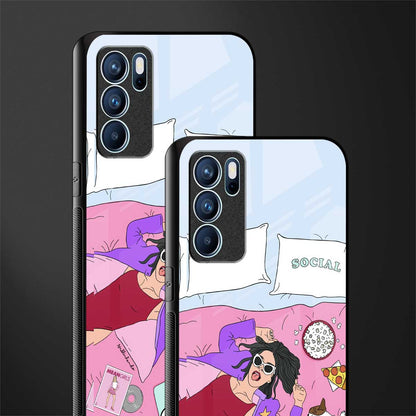 anti social chick girl glass case for oppo reno6 5g image-2