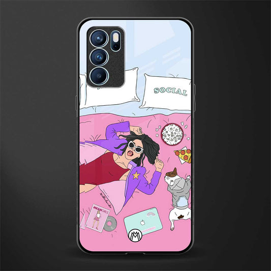 anti social chick girl glass case for oppo reno6 5g image