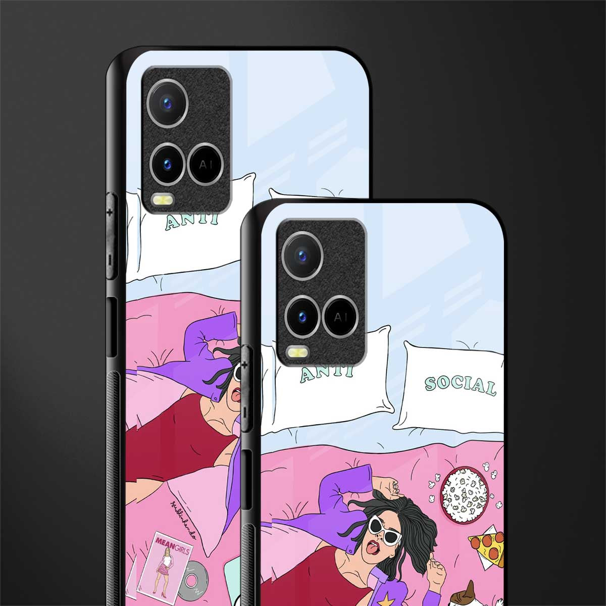 anti social chick girl glass case for vivo y21t image-2