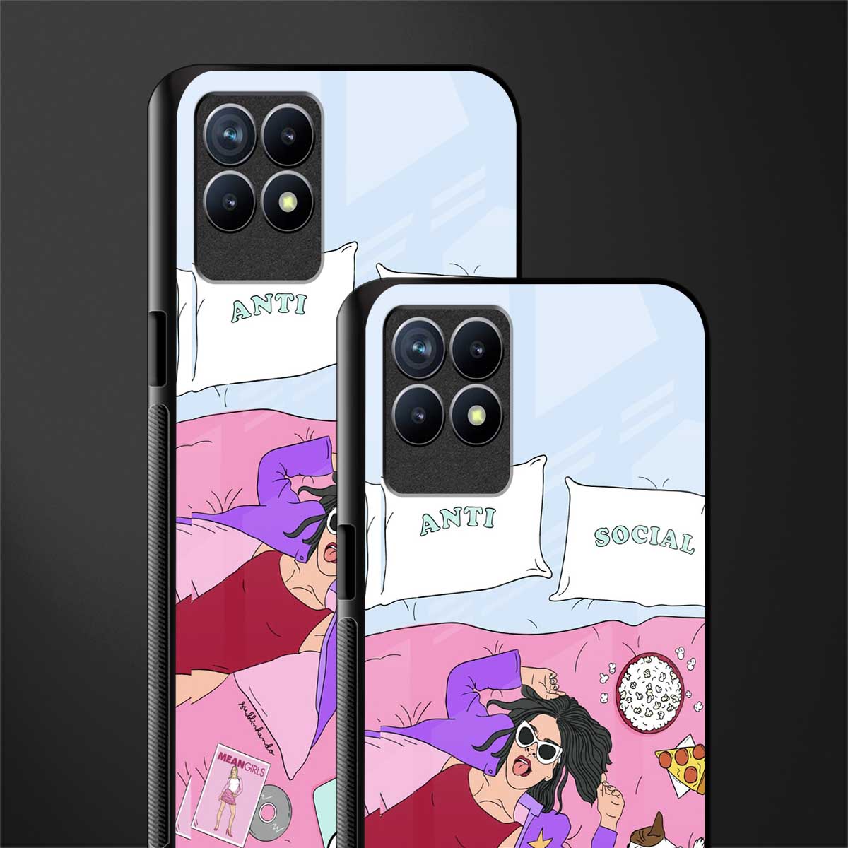 anti social chick girl glass case for realme 8i image-2
