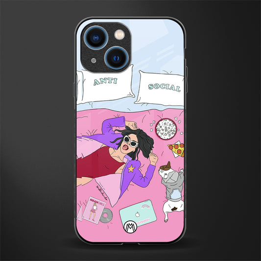 anti social chick girl glass case for iphone 13 mini image
