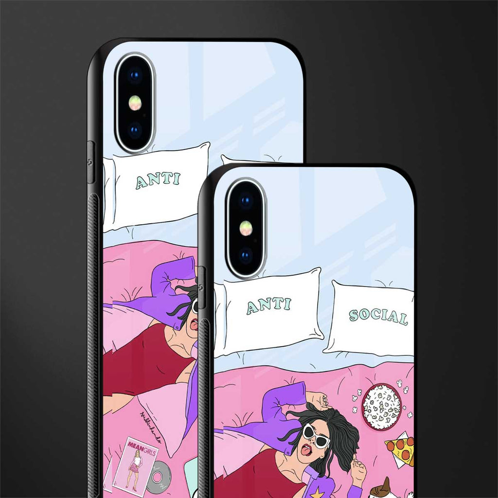 anti social chick girl glass case for iphone xs image-2