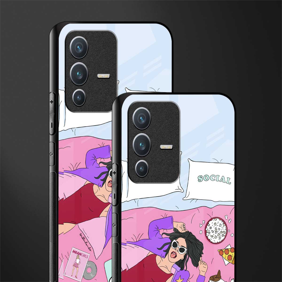 anti social chick girl glass case for vivo v23 5g image-2