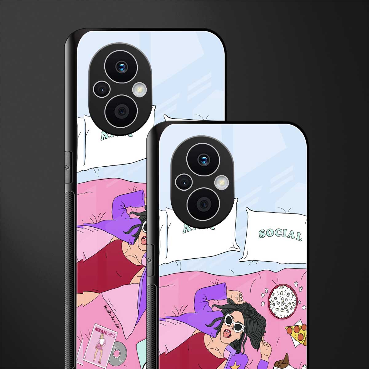 anti social chick girl back phone cover | glass case for oppo f21 pro 5g