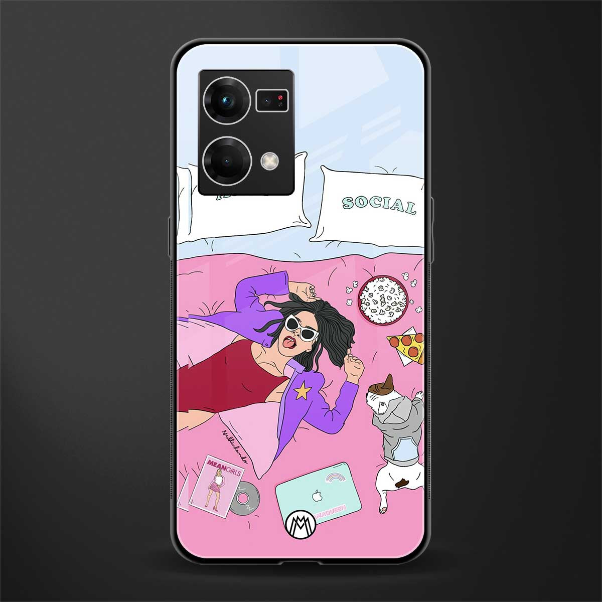 anti social chick girl back phone cover | glass case for oppo f21 pro 4g