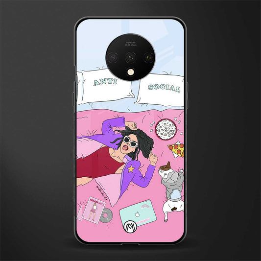 anti social chick girl glass case for oneplus 7t image