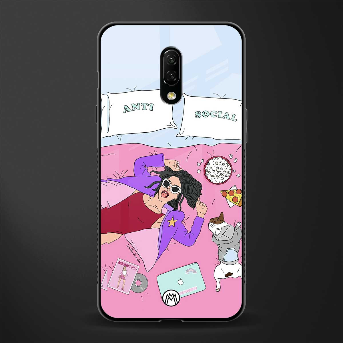 anti social chick girl glass case for oneplus 7 image