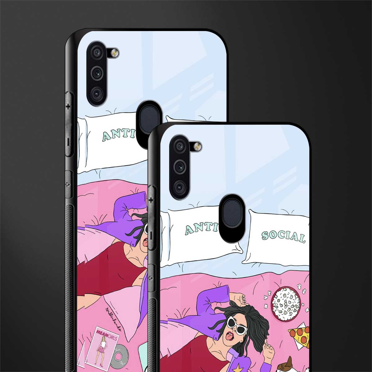 anti social chick girl glass case for samsung a11 image-2