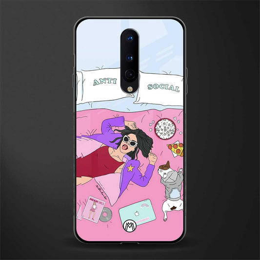 anti social chick girl glass case for oneplus 8 image