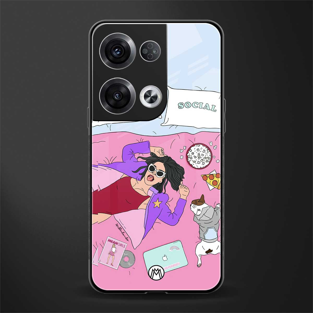 anti social chick girl back phone cover | glass case for oppo reno 8