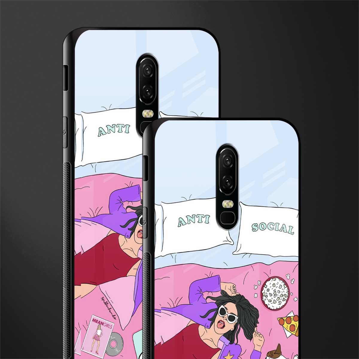 anti social chick girl glass case for oneplus 6 image-2