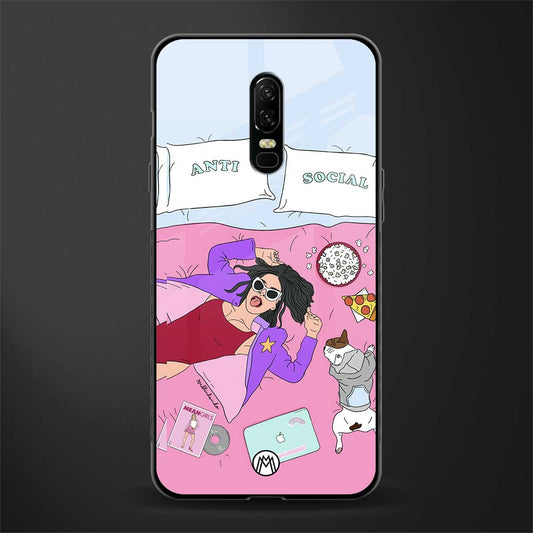anti social chick girl glass case for oneplus 6 image