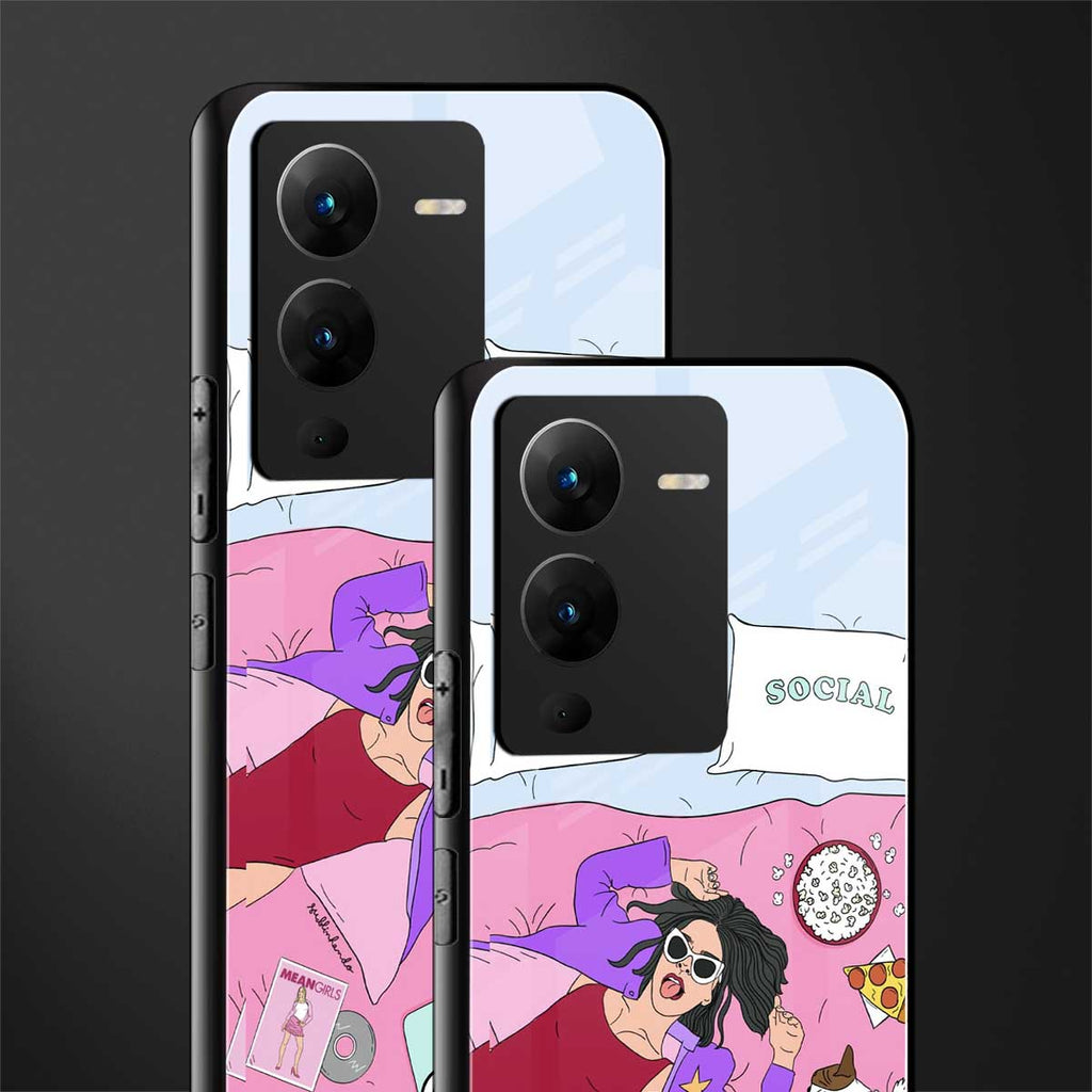 anti social chick girl back phone cover | glass case for vivo v25 pro 5g