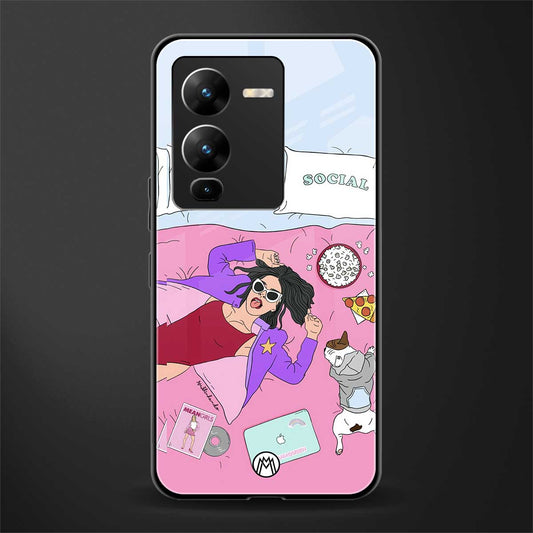 anti social chick girl back phone cover | glass case for vivo v25 pro 5g