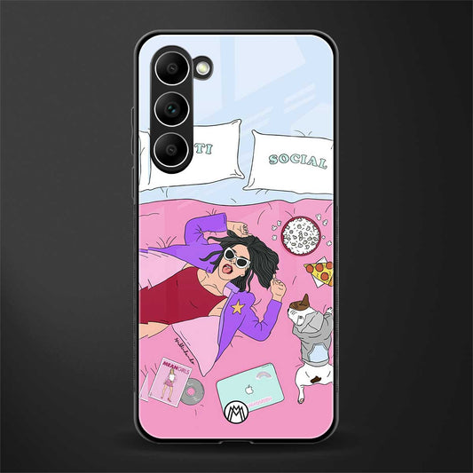 anti social chick girl glass case for phone case | glass case for samsung galaxy s23