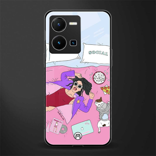 anti social chick girl back phone cover | glass case for vivo y35 4g