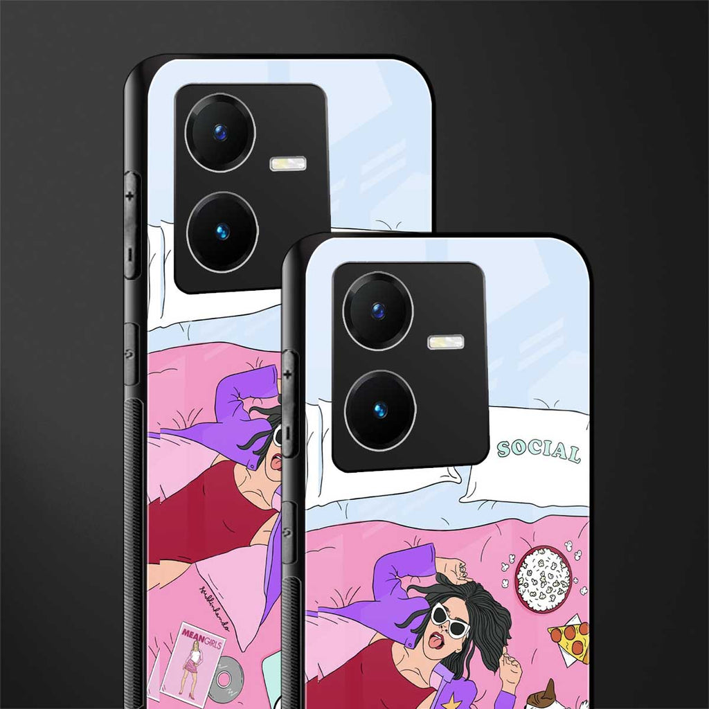 anti social chick girl back phone cover | glass case for vivo y22