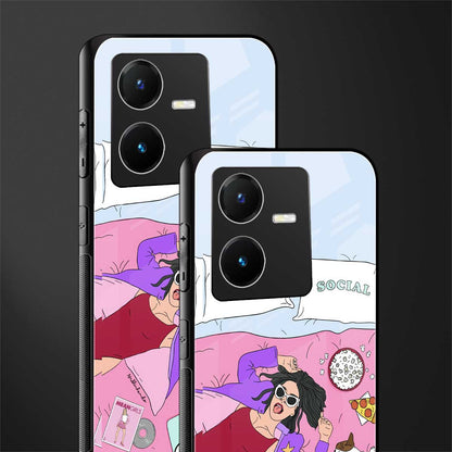 anti social chick girl back phone cover | glass case for vivo y22