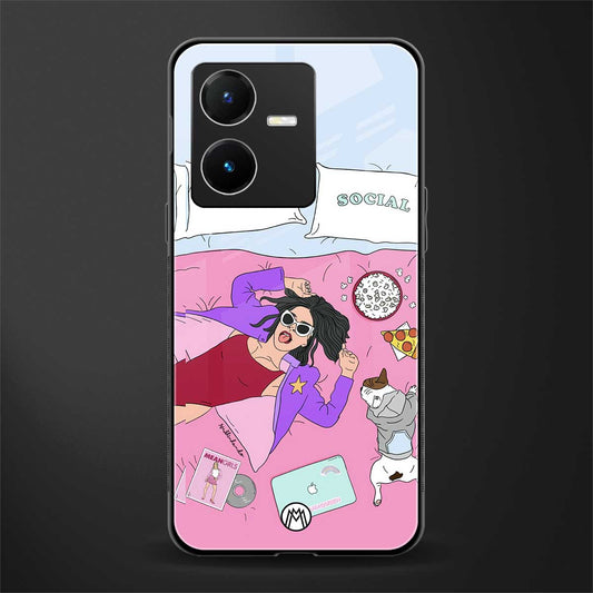 anti social chick girl back phone cover | glass case for vivo y22