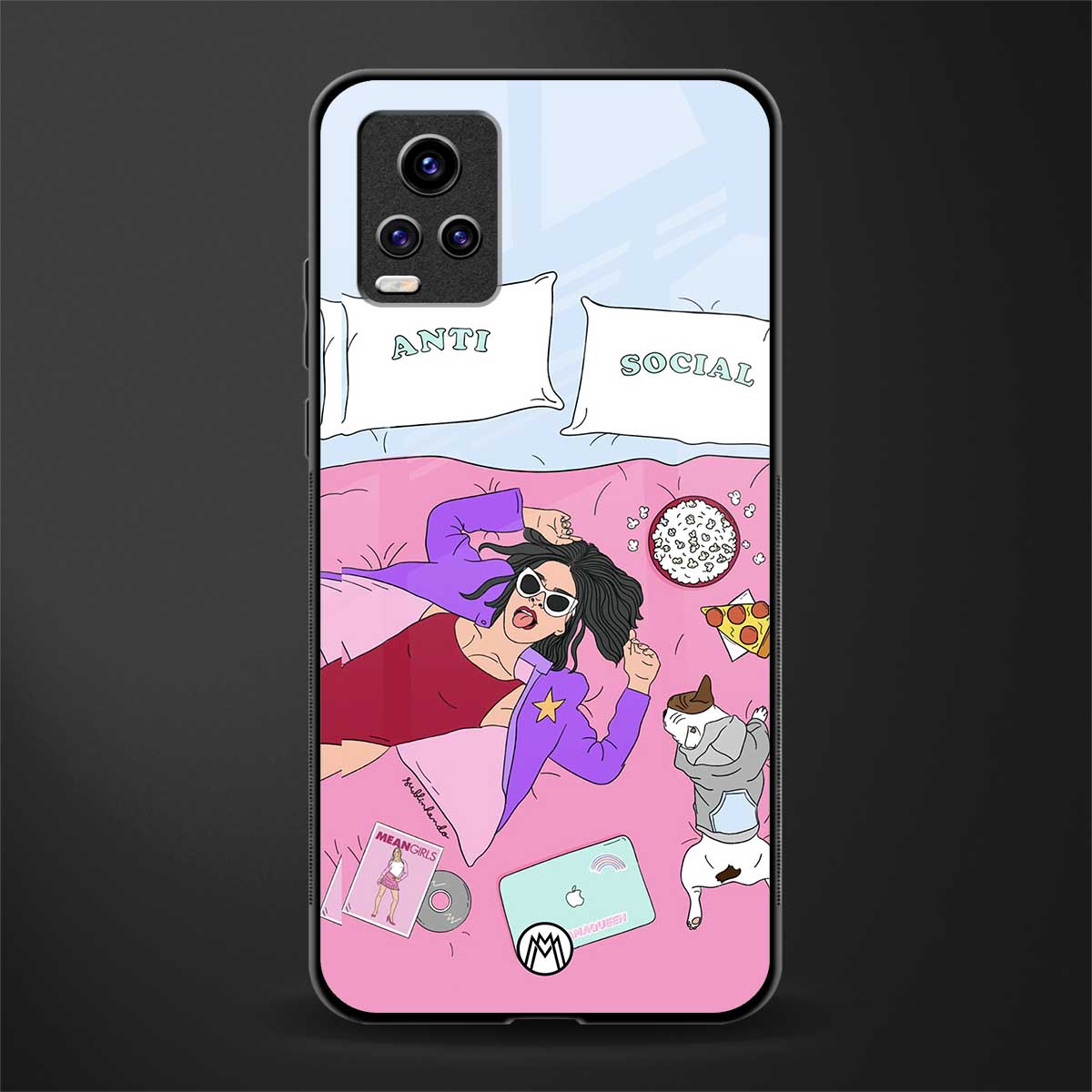 anti social chick girl back phone cover | glass case for vivo v21e 4g